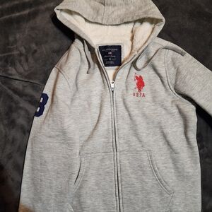 Gray US Polo Assn. Zip-Up Hoodie with Red Logo